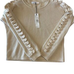 Cashmere Wool Blend Sweater with Braided Sleeve Open Design Luxury Size XL New